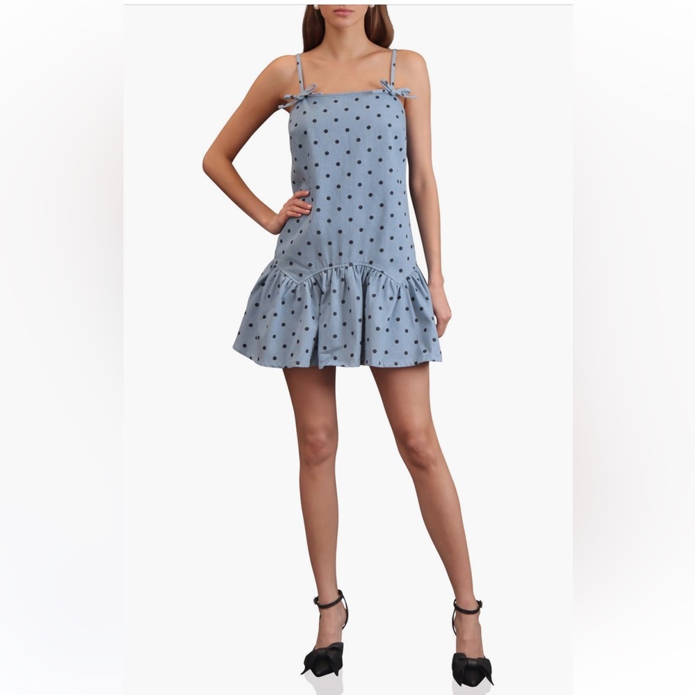 Avec Les Filles Sky Blue Dress with Black Dots